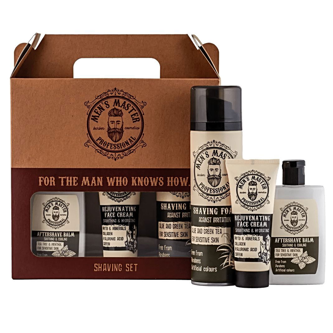 MEN'S MASTER Giftset Shaving Scheerschuim, Aftershave Balsem, Gezichtscrème - 395ml | MISTER33.COM