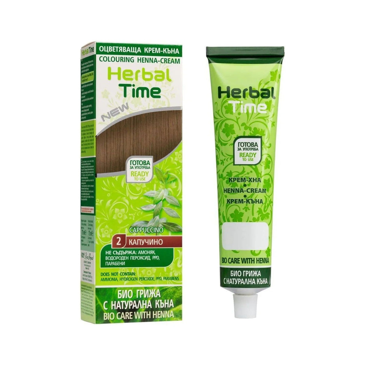 Herbal Time Henna Haarverf zonder Ammoniak/PPD/Peroxide – tint Capuccino