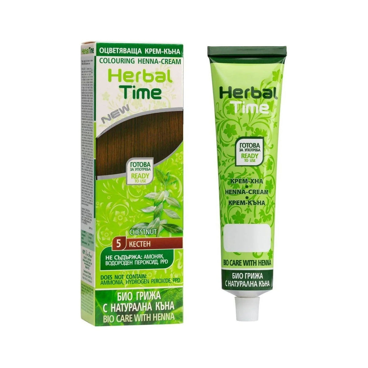 Herbal Time Henna Haarverf zonder Ammoniak/PPD/Peroxide – tint Chestnut