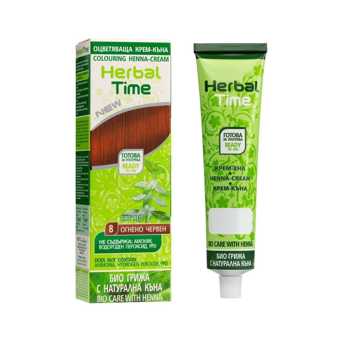 Herbal Time Henna Haarverf zonder Ammoniak/PPD/Peroxide – tint Fire Red
