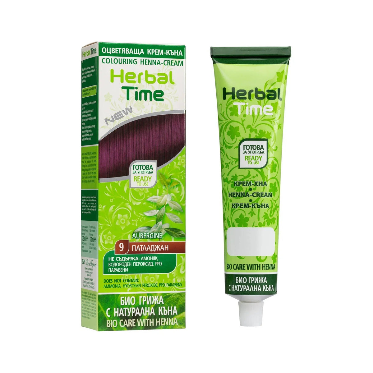 Herbal Time Henna Haarverf zonder Ammoniak/PPD/Peroxide – tint Aubergine