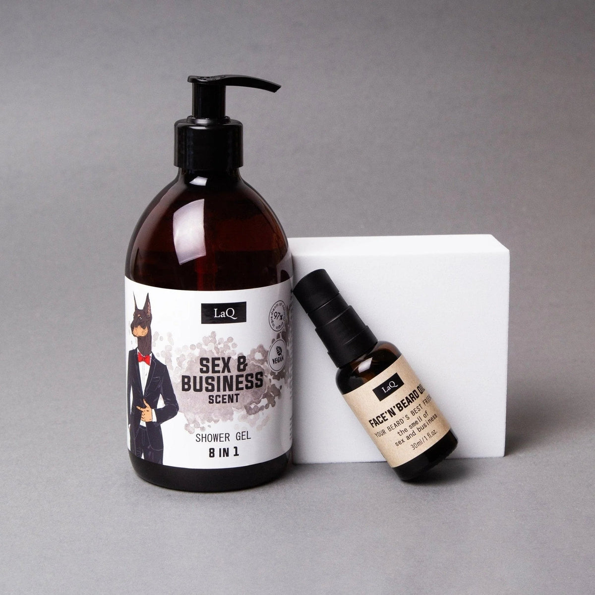 LaQ Face 'n' Beard Oil Doberman Baardolie – samen met Shower Gel Sex & Business