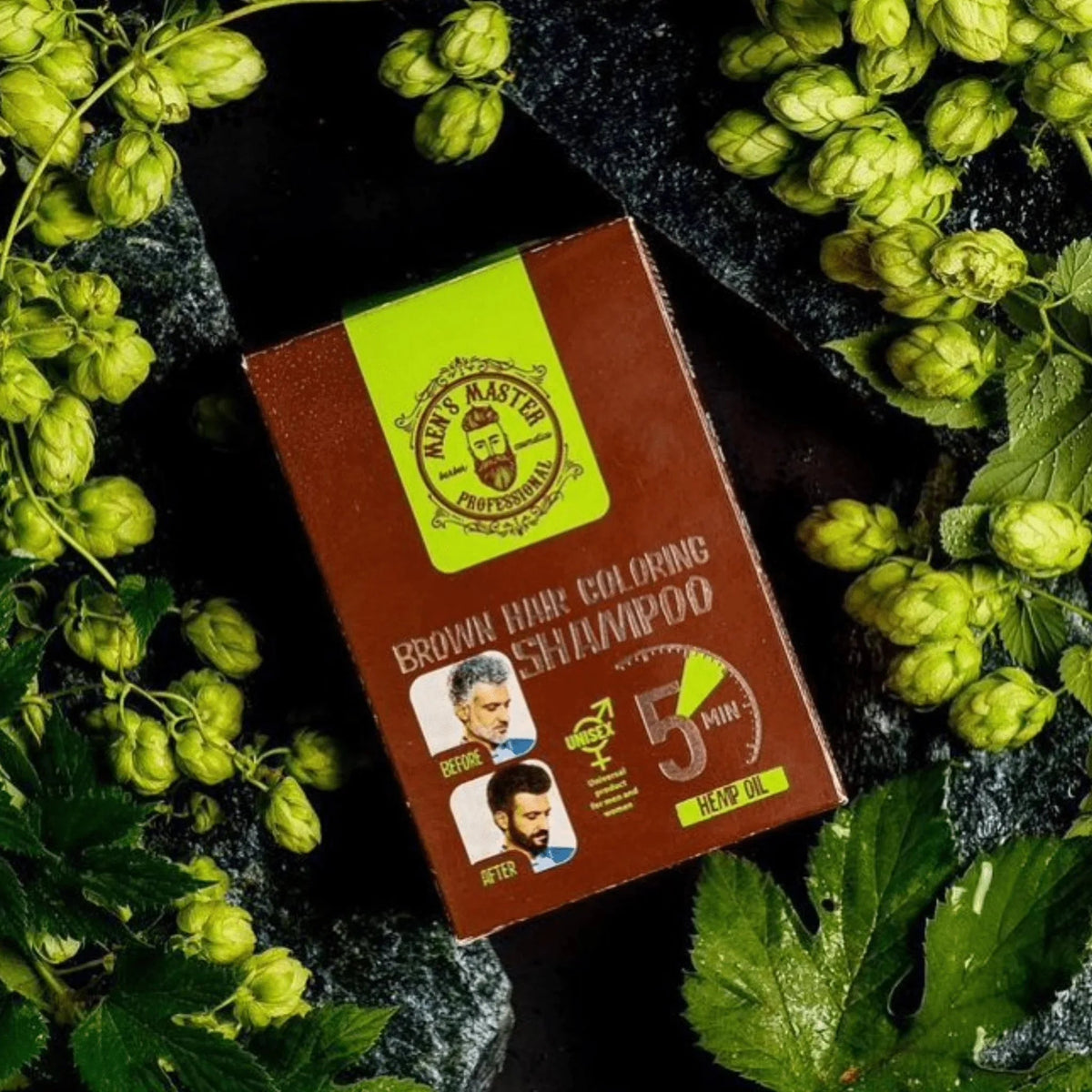 Men's Master Coloring Shampoo Zwart of Bruin – sfeerfoto
