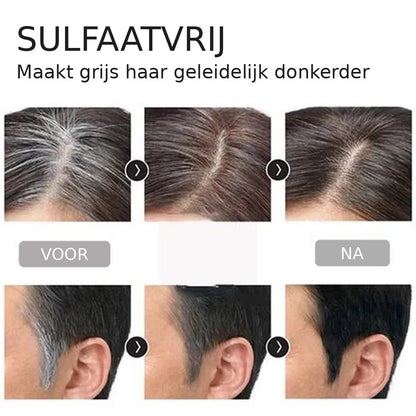 Men's Master Repigmenting Shampoo Tegen Grijs Haar – voor en na: grijs haar geleidelijk bedekt