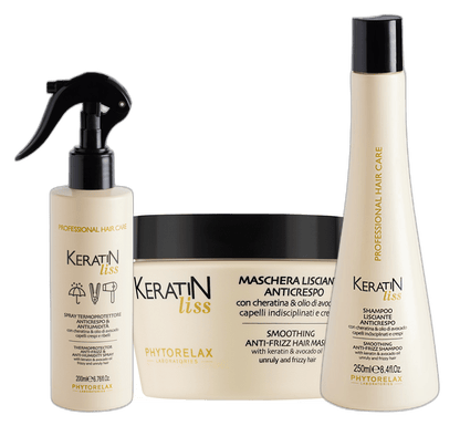 PHYTORELAX Keratin Liss Set – Shampoo + Haarmasker + Heat Protection Spray voor Pluizig en Onhandelbaar Haar - 700ml | MISTER33.COM