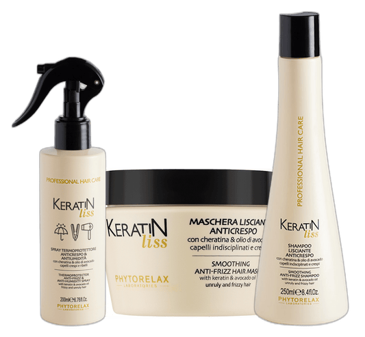 PHYTORELAX Keratin Liss Set – Shampoo + Haarmasker + Heat Protection Spray voor Pluizig en Onhandelbaar Haar - 700ml | MISTER33.COM