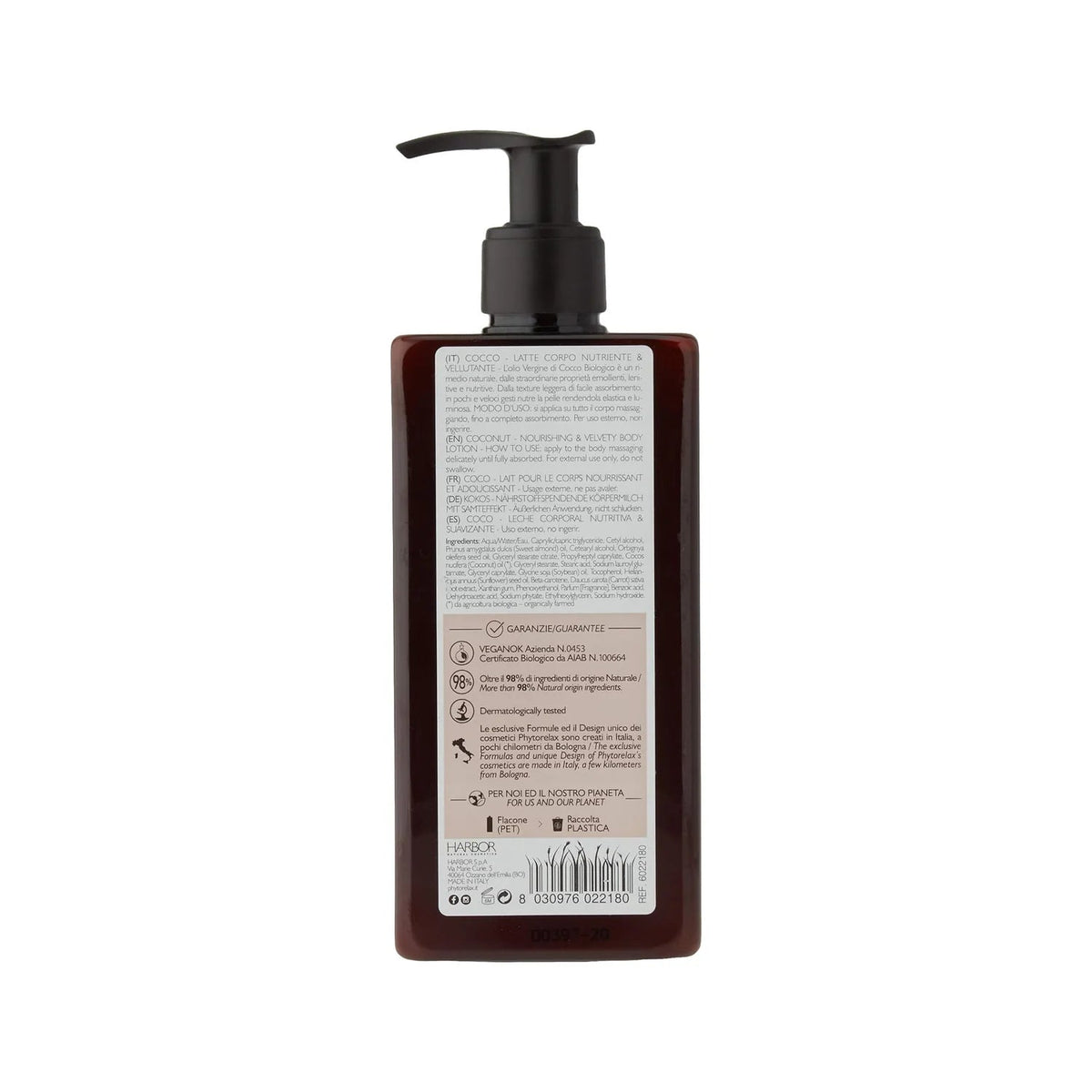 Phytorelax Coconut Bodylotion met Biologische Kokosolie – achterkant verpakking