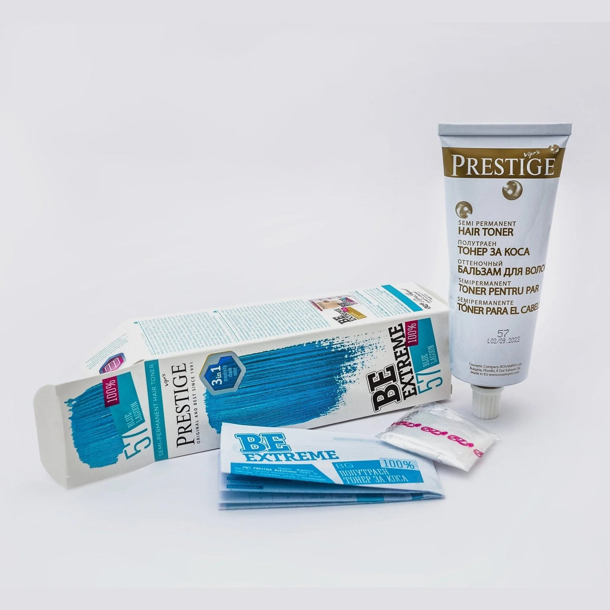Prestige Semi-Permanente Blauwe Haarverf Set Blue Lagoon – inhoud kleuring: tube en handschoenen