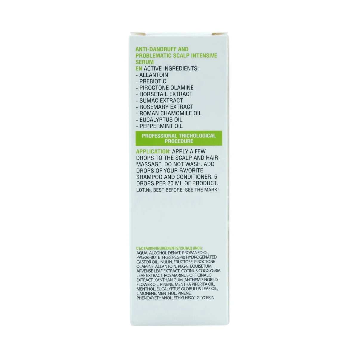 Spa Master Haarserum Anti Dandruff – achterkant doosje met ingrediënten