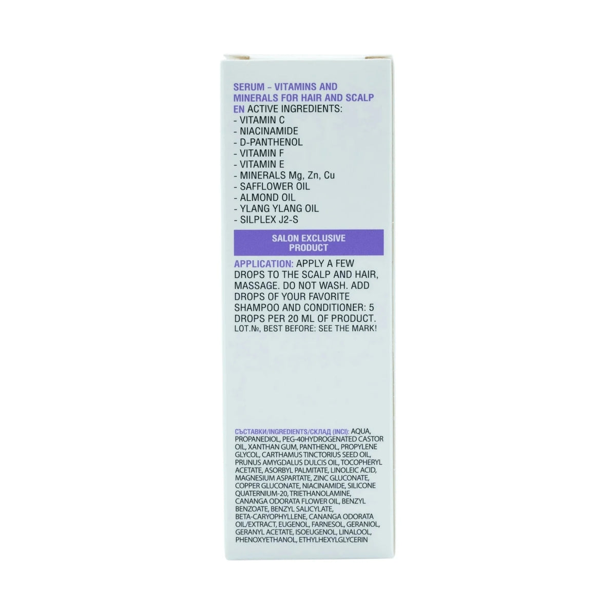 Spa Master Haarserum Vitamins & Minerals – achterkant doosje met ingrediënten