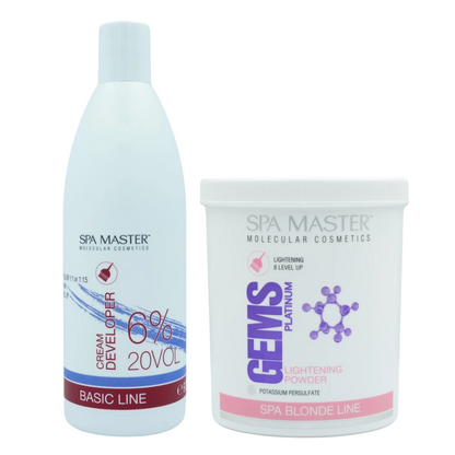 GemsSpa Master Blondeerset – Poudre décolorante 500 g + révélateur crème 6 % 20 vol. 930 ml – Blond intense 3 à 8 tons plus clair – Qualité professionnelle pour une utilisation à domicile