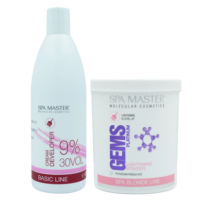 Spa Master Blondeerset – Bleaching Powder 500g + 9% 30VOL Cream Developer 930ml – Intense Blonde 4 to 8 Shades Lighter – Salon Quality for Home Use